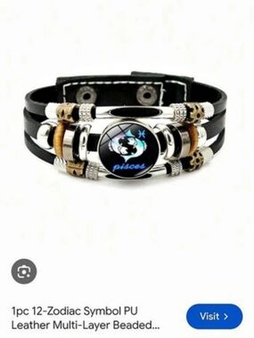 Pisces Zodiac Multilayer Leather Bracelet Black & Silver